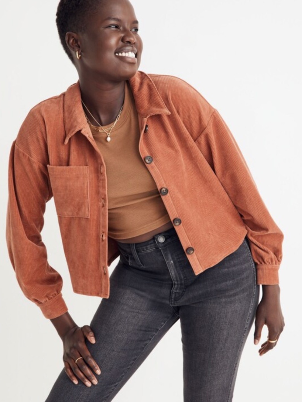 Madewell Knit Corduroy Crop Shirt-Jacket Warm Umber Size L
